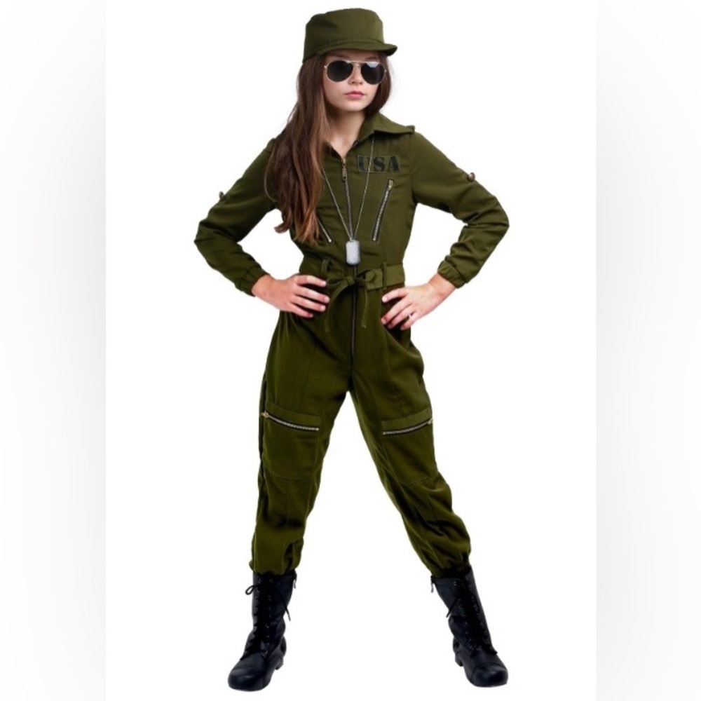 Army Top Gun Pilot Flight Jumpsuit Halloween Costume Youth Girls Large